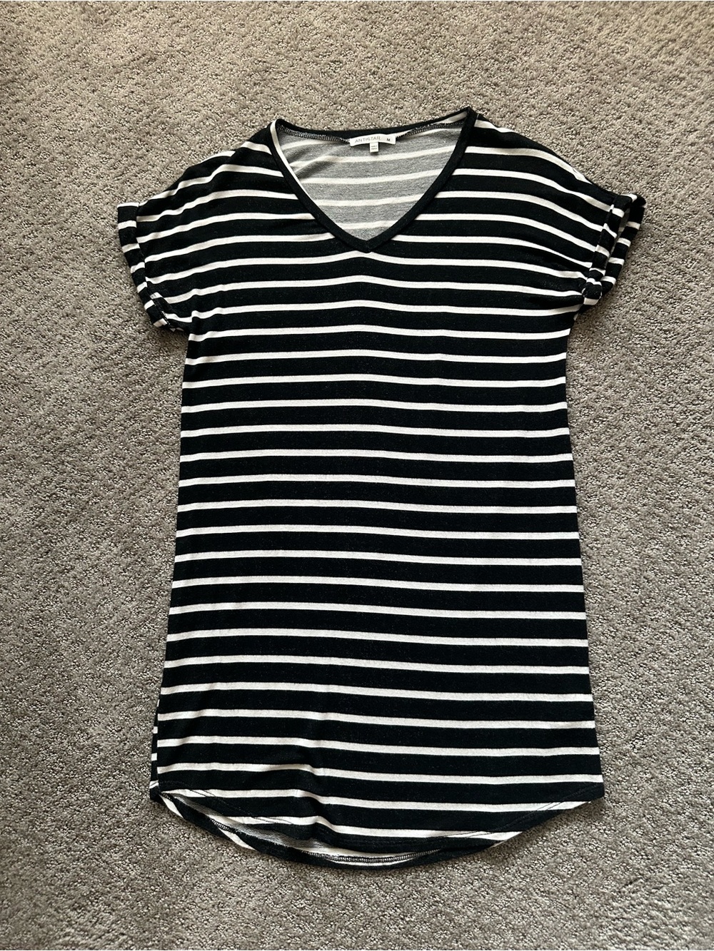 Antistar V-Neck T-Shirt Dress Black and White Stripe - Size M
